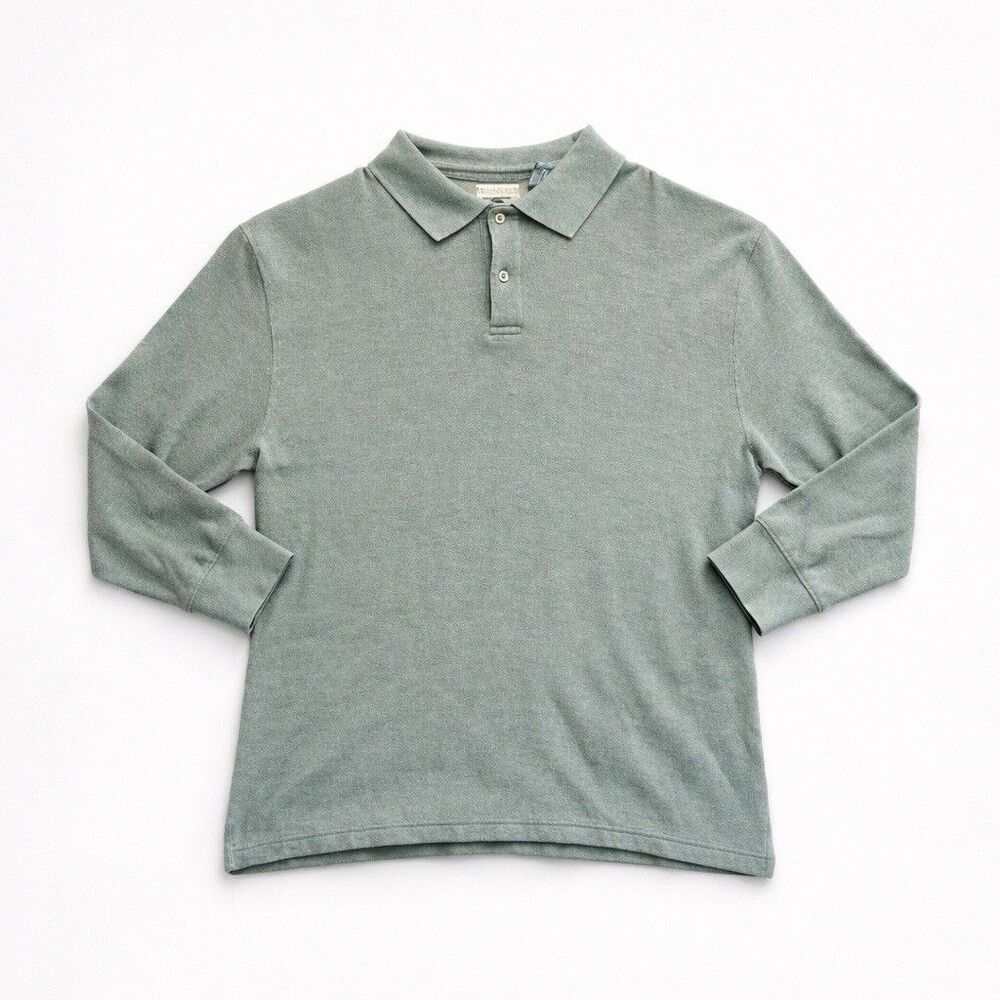 Natural Life Mens XL Long Sleeve Polo Shirt Sage Green Cotton Casual